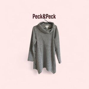 Peck & Peck Women’s Long Sleeve Houndstooth Tunic Dress Black White Silver